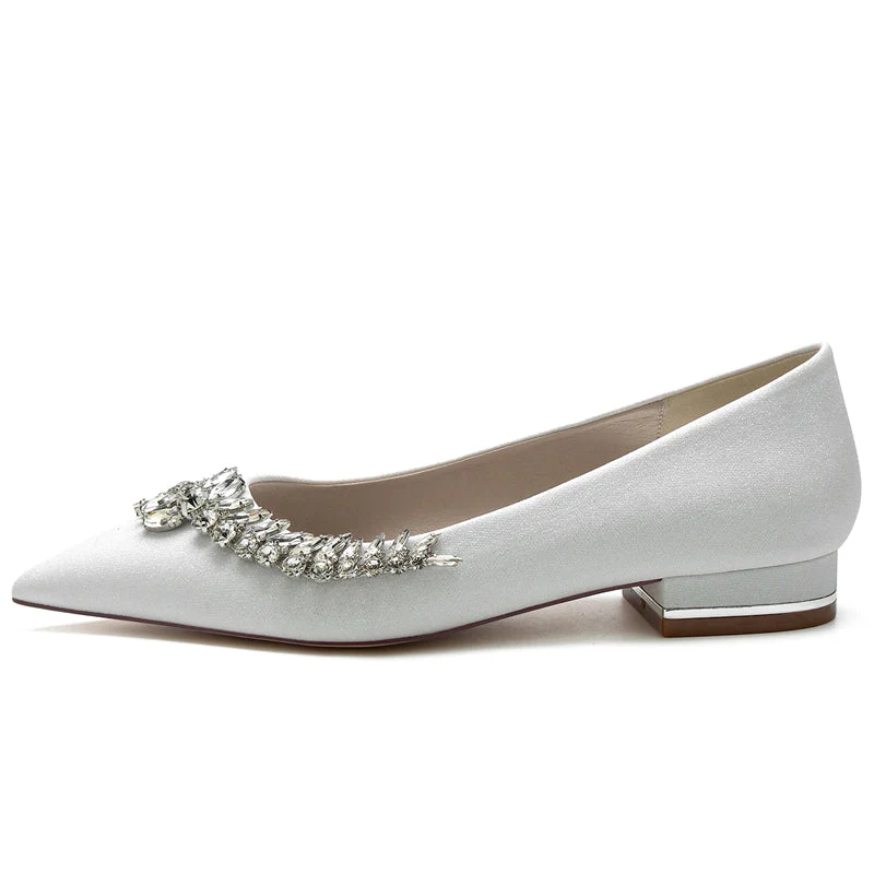 Women's Wedding Shoes Pointed Toe Square Heel Stylish Bridal Shoes with Asymmetrical Rhinestone - Image 2
