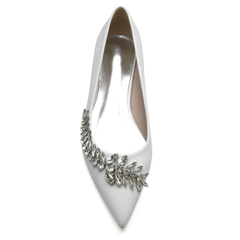 Women's Wedding Shoes Pointed Toe Square Heel Stylish Bridal Shoes with Asymmetrical Rhinestone - Image 3