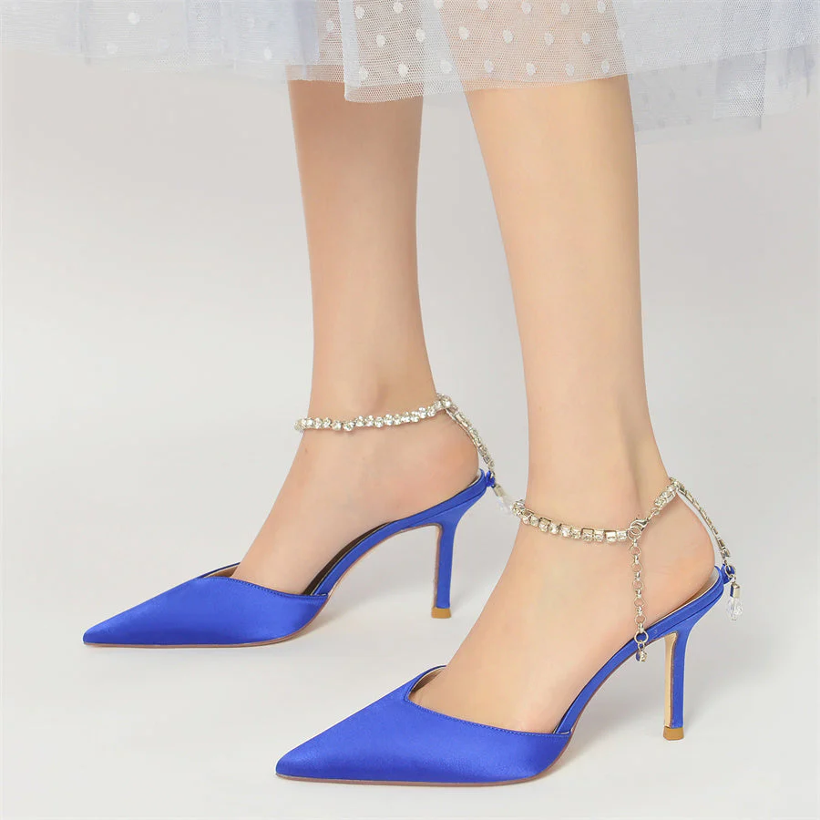 Women's Wedding Shoes Pointed Toe Stiletto Heel Bridal Shoes with Crystal Ankle Strap - Image 2