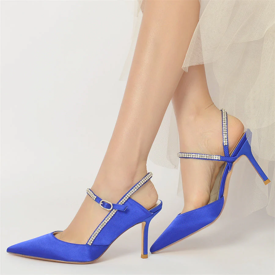 Women's Wedding Shoes Pointed Toe Stiletto Heel Bridal Shoes with Crystal Strap - Image 2