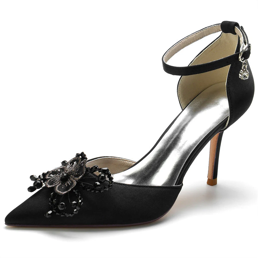 Women's Wedding Shoes Pointed Toe Stiletto Heel Bridal Shoes with Pearl Flowers - Image 2