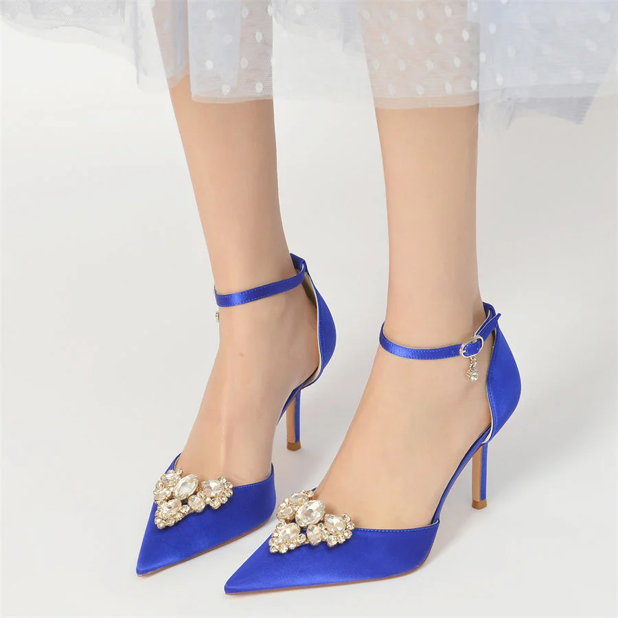 Women's Wedding Shoes Pointed Toe Stiletto Heel Bridal Shoes with Rhinestones - Image 2