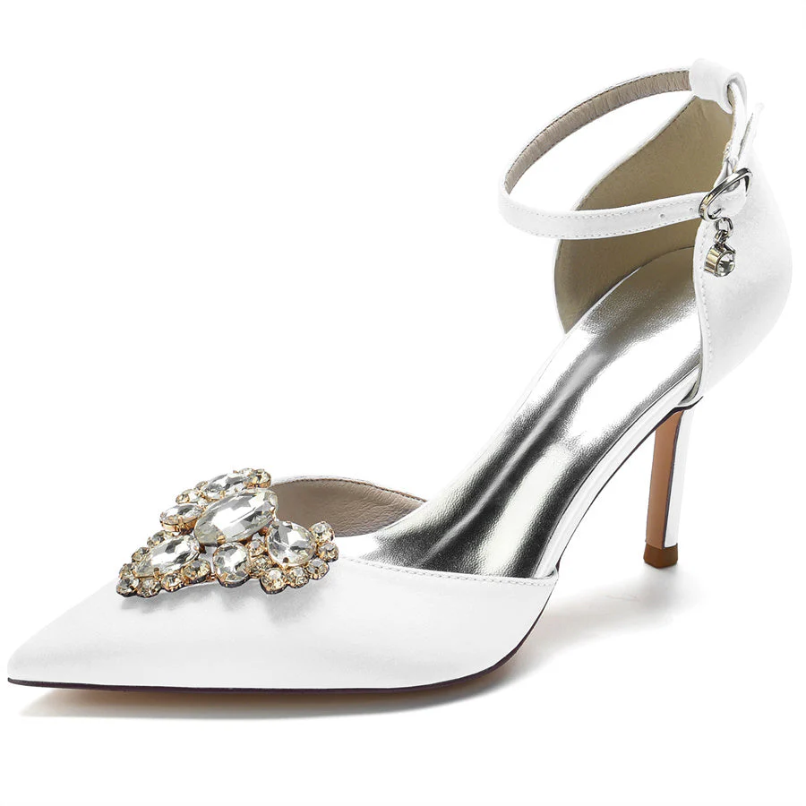 Women's Wedding Shoes Pointed Toe Stiletto Heel Bridal Shoes with Rhinestones - Image 4
