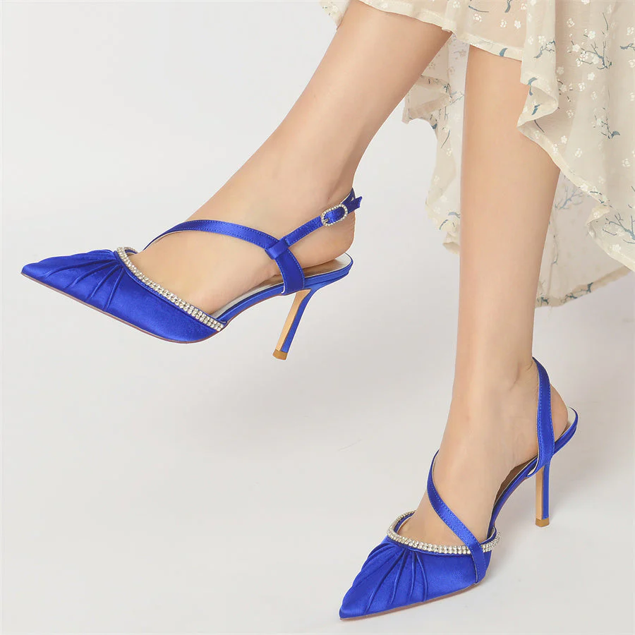 Women's Wedding Shoes Pointed Toe Stiletto Heel Bridal Shoes with Rhinestones - Image 2