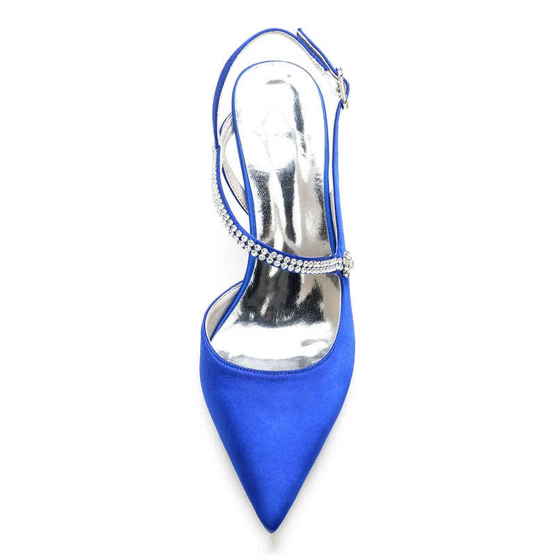 Women's Wedding Shoes Pointed Toe Stiletto Heel Buckle Bridal Shoes with Crystal - Image 3