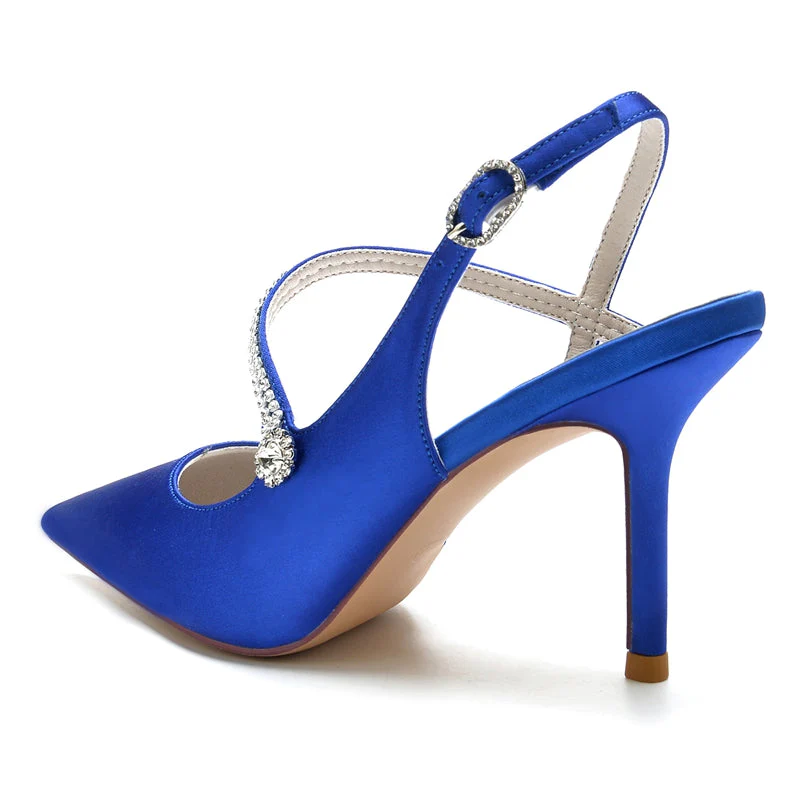 Women's Wedding Shoes Pointed Toe Stiletto Heel Buckle Bridal Shoes with Crystal - Image 5