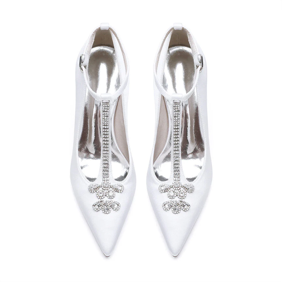 Women's Wedding Shoes Pointed Toe Stiletto Heel Classical Bridal Shoes with Rhinestones - Image 2