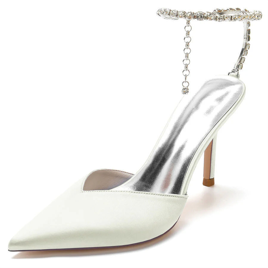 Women's Wedding Shoes Pointed Toe Stiletto Heel Minimalist Bridal Shoes with Crystals - Image 12