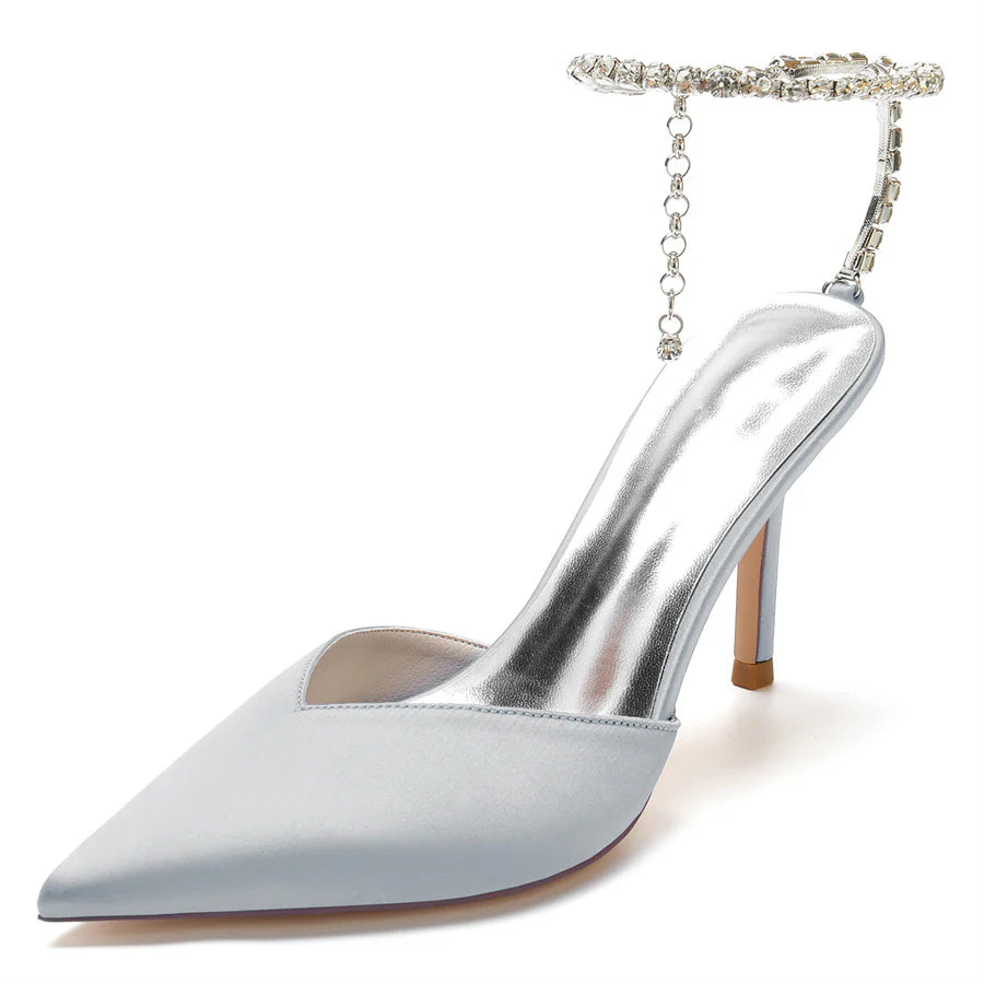 Women's Wedding Shoes Pointed Toe Stiletto Heel Minimalist Bridal Shoes with Crystals - Image 13