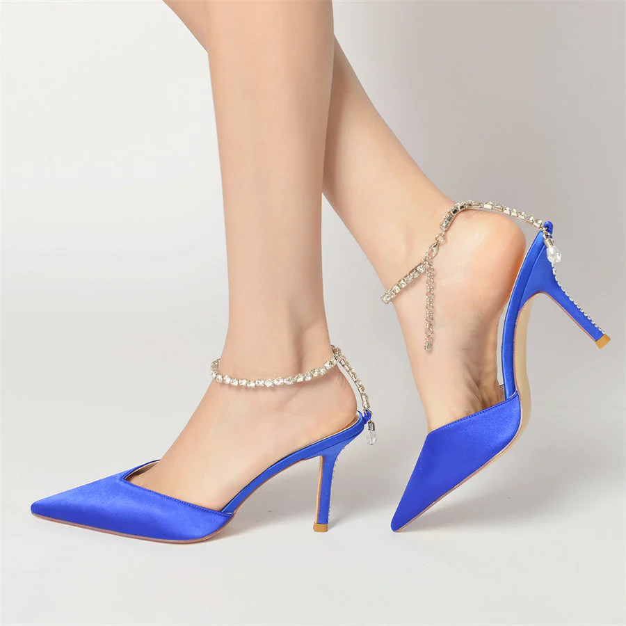 Women's Wedding Shoes Pointed Toe Stiletto Heel Minimalist Bridal Shoes with Crystals - Image 2