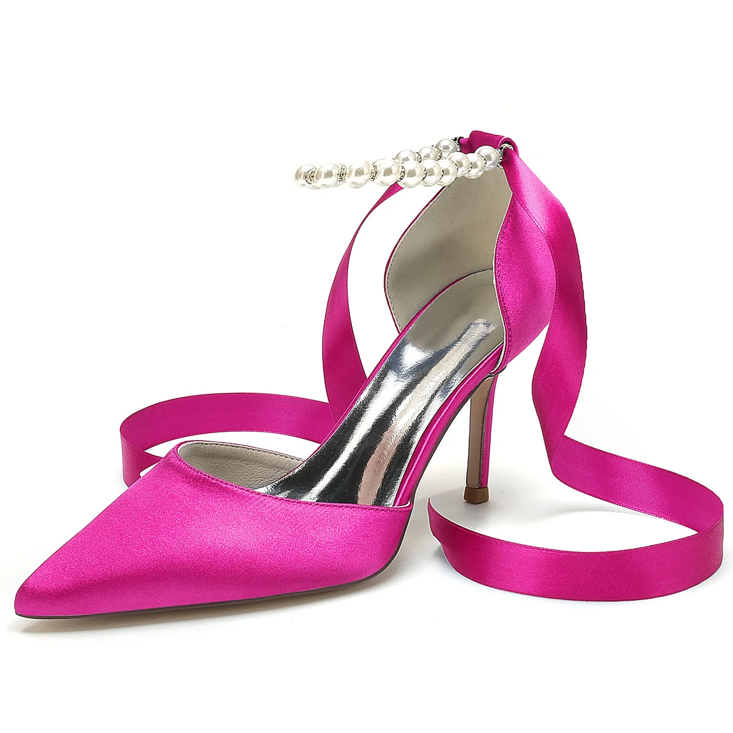 Women's Wedding Shoes Pointed Toe Stiletto Heel Pearl Bow Buckle Bridal Shoes - Image 11