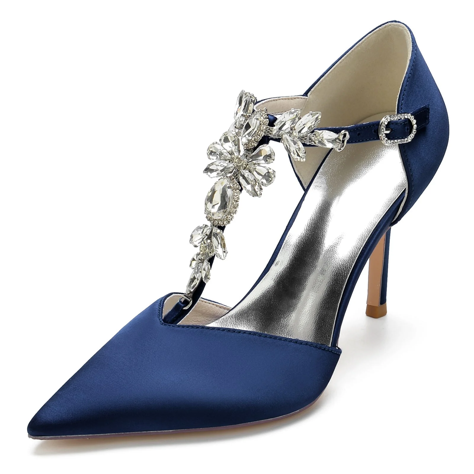 Women's Wedding Shoes Pointed Toe Stiletto Rhinestone Buckle Bridal Shoes - Image 10