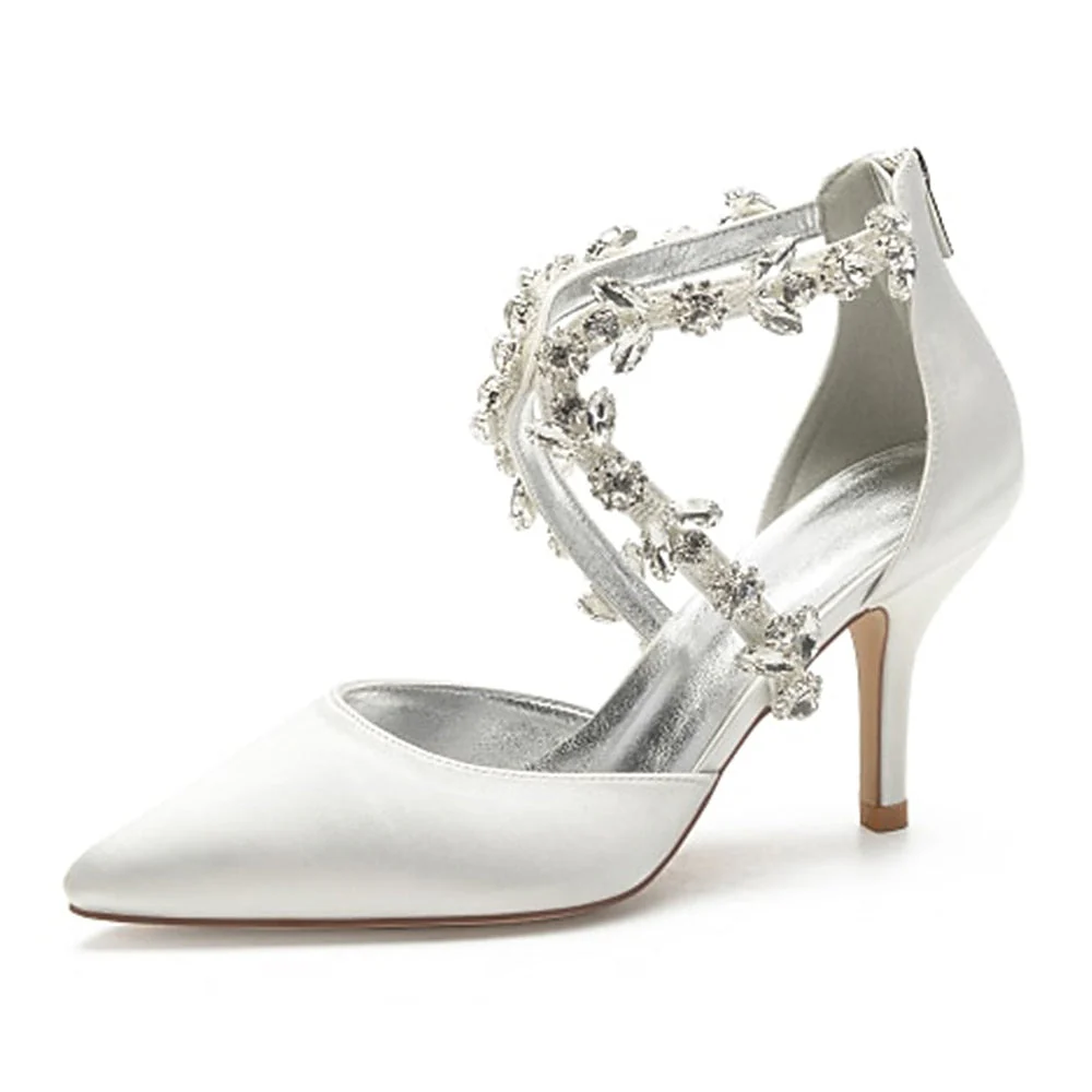 Women's Wedding Shoes Pumps Bling Bling Dress Shoes Crystal High Heel Pointed Toe Bridal Shoes - Image 14