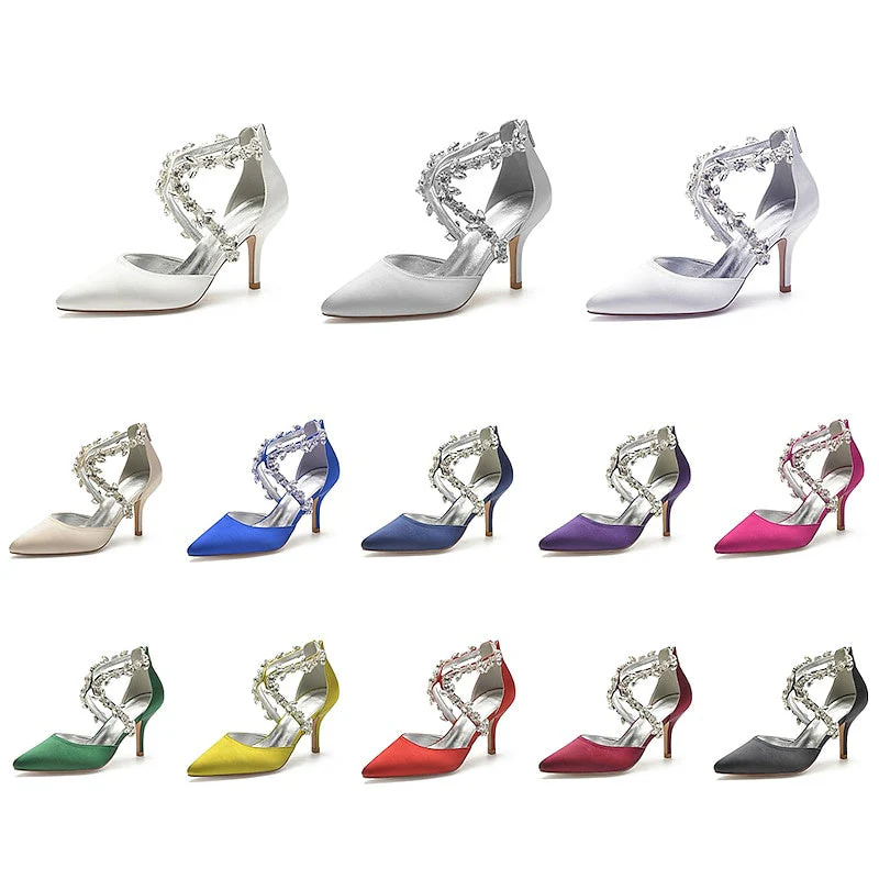 Women's Wedding Shoes Pumps Bling Bling Dress Shoes Crystal High Heel Pointed Toe Bridal Shoes - Image 4