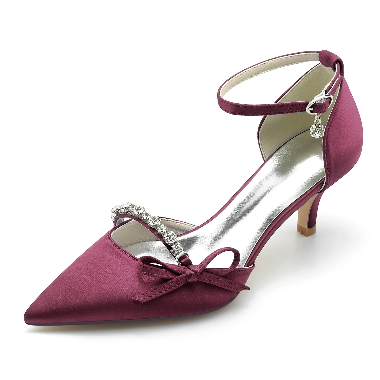 Women's Wedding Shoes Rhinestone Bow Mid Pointed Toe Bridal Shoes - Image 10