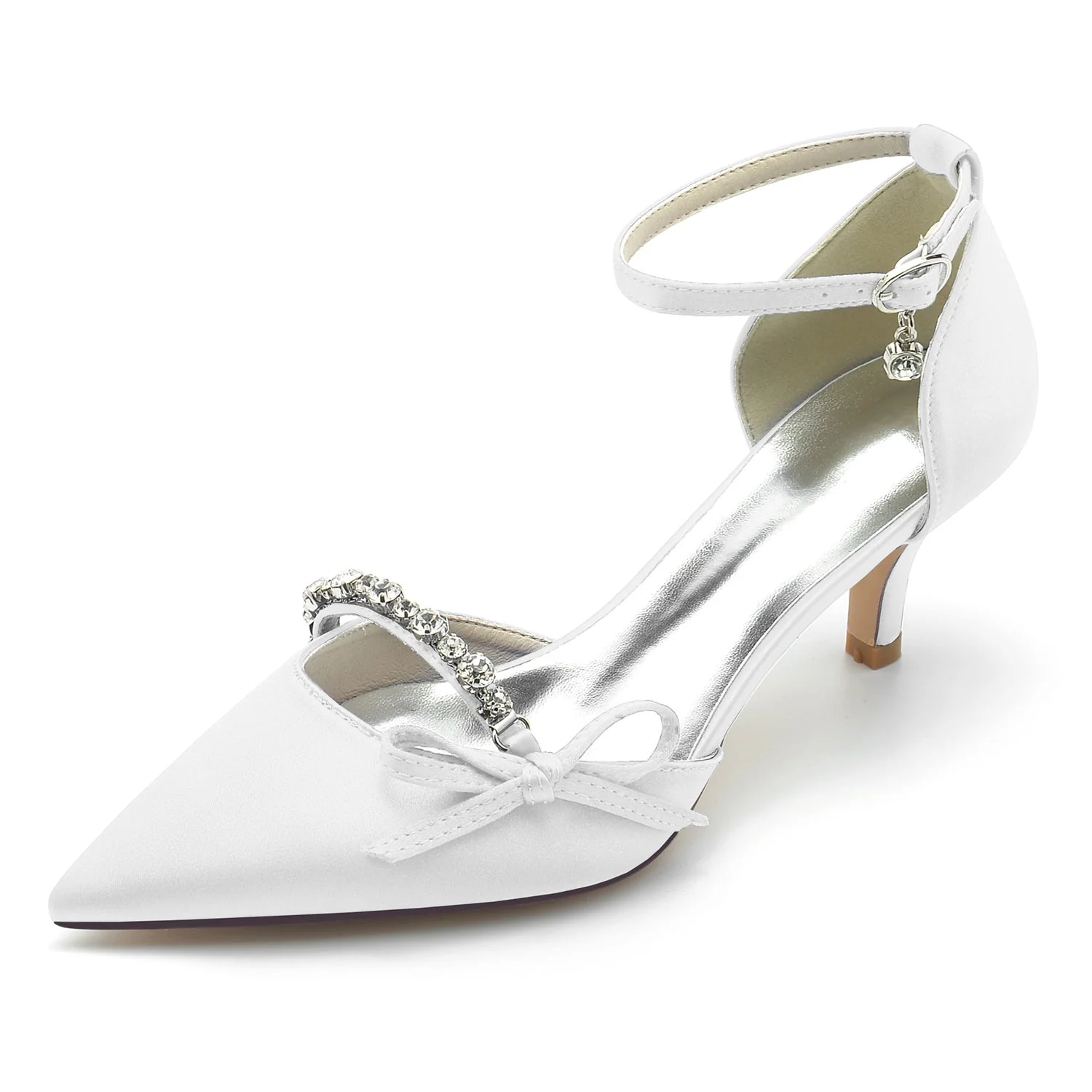 Women's Wedding Shoes Rhinestone Bow Mid Pointed Toe Bridal Shoes - Image 7