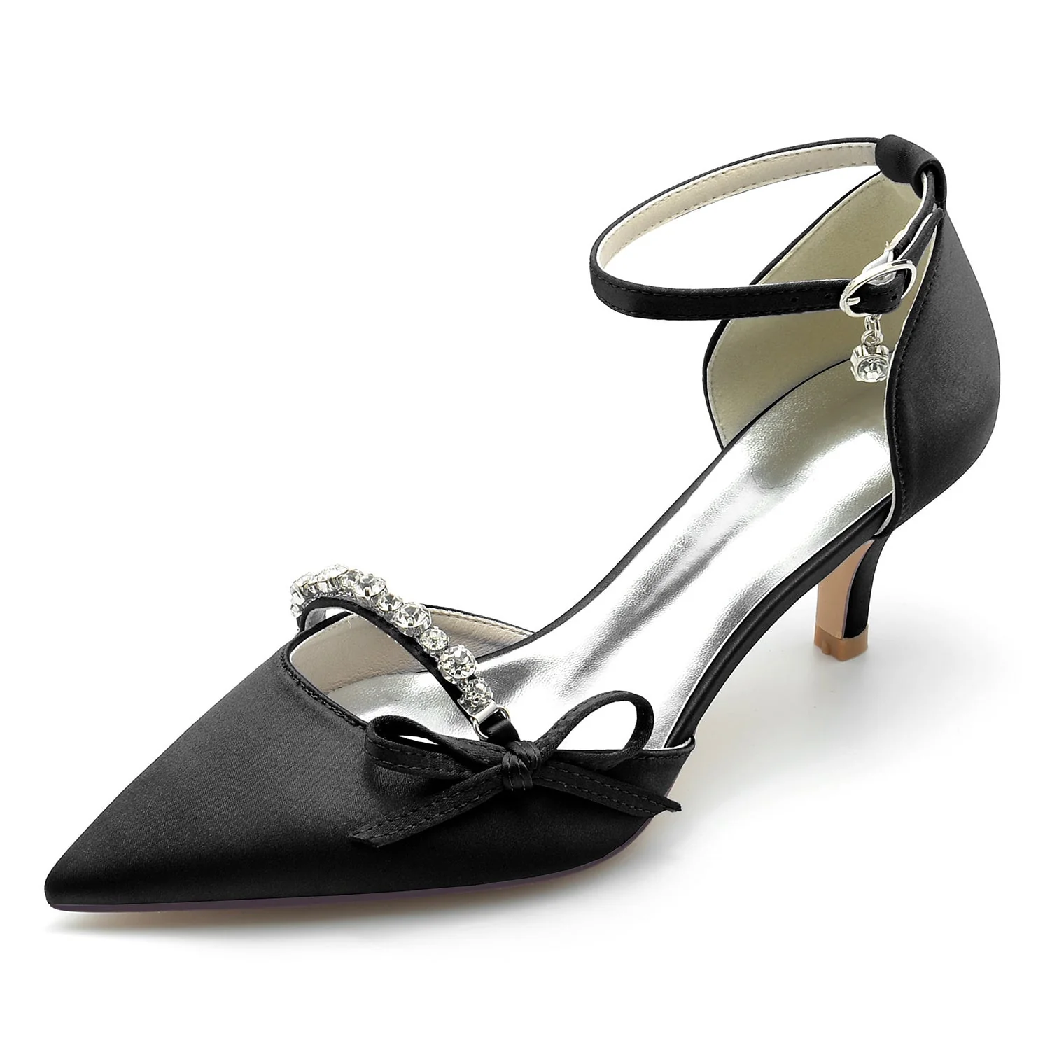 Women's Wedding Shoes Rhinestone Bow Mid Pointed Toe Bridal Shoes - Image 9