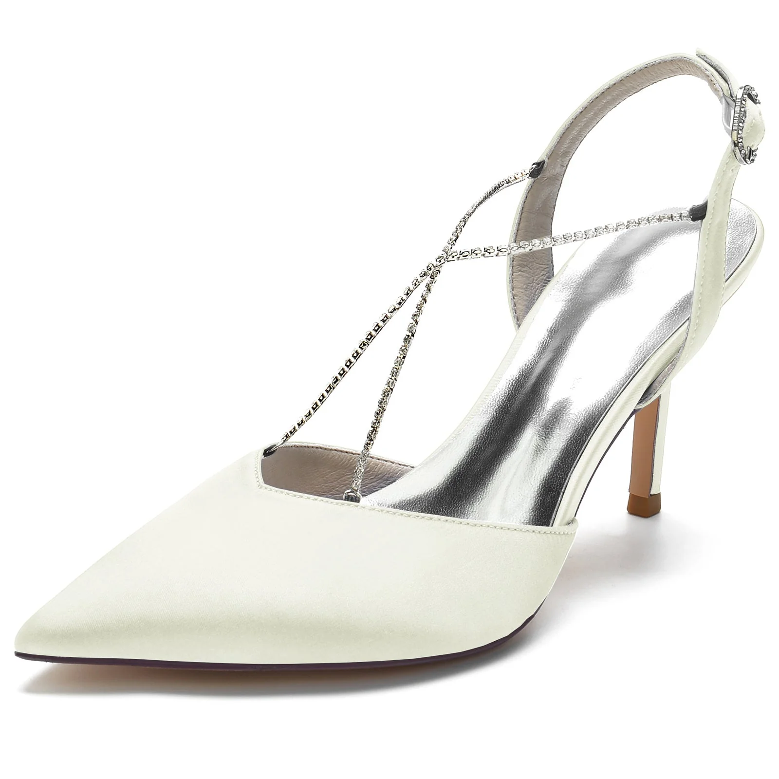Women's Wedding Shoes Rhinestone Chain Stiletto Pointed Toe Buckle Bridal Shoes - Image 8