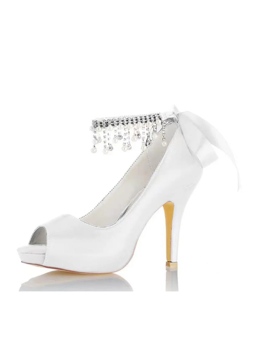 Women's Wedding Shoes Rhinestone High Heel Open Toe Bridal Shoes - Image 12