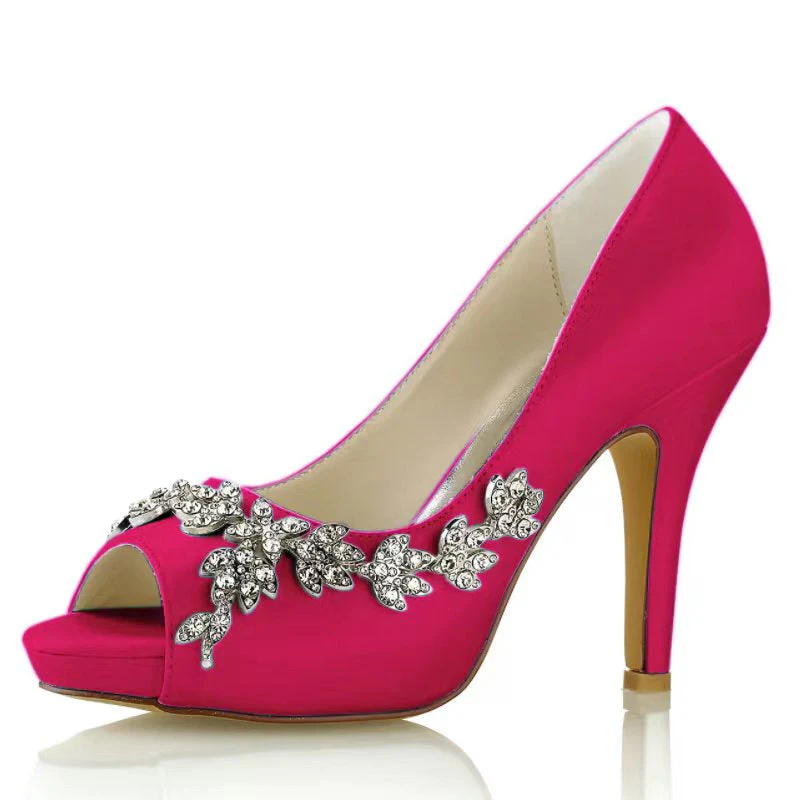 Women's Wedding Shoes Rhinestone High Heel Peep Toe Minimalism Bridal Shoes - Image 10