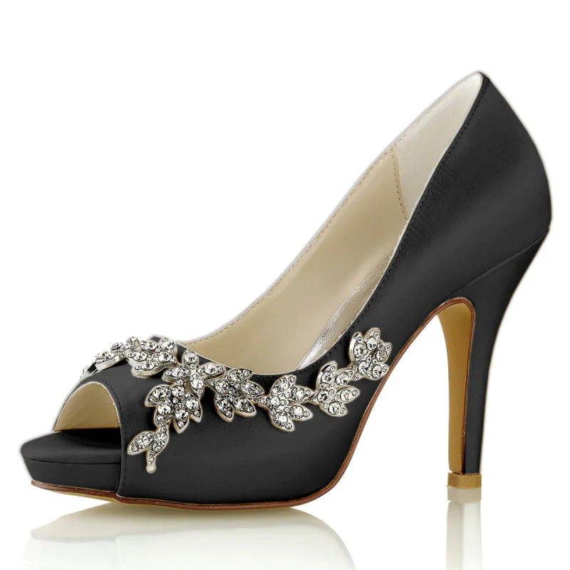 Women's Wedding Shoes Rhinestone High Heel Peep Toe Minimalism Bridal Shoes - Image 12