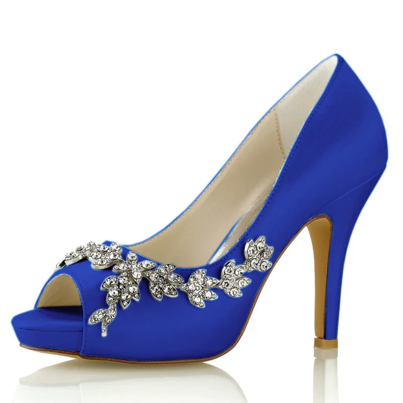 Women's Wedding Shoes Rhinestone High Heel Peep Toe Minimalism Bridal Shoes - Image 13