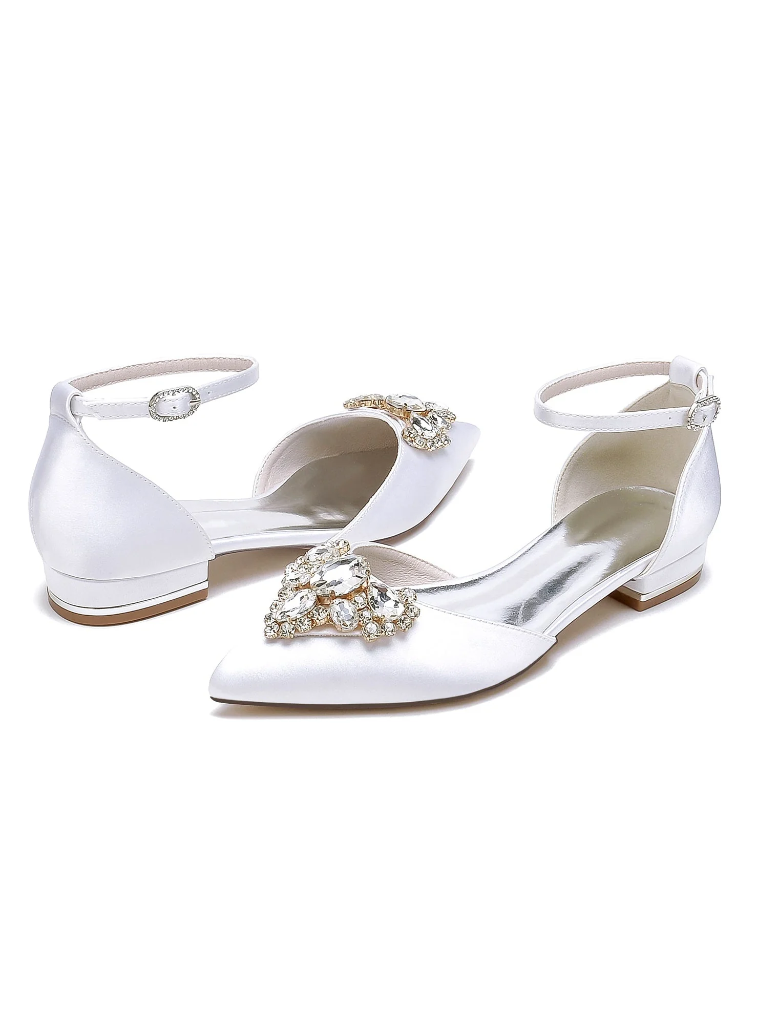 Women's Wedding Shoes Rhinestone Low Heel Pointed Toe Bridesmaid Shoes - Image 3