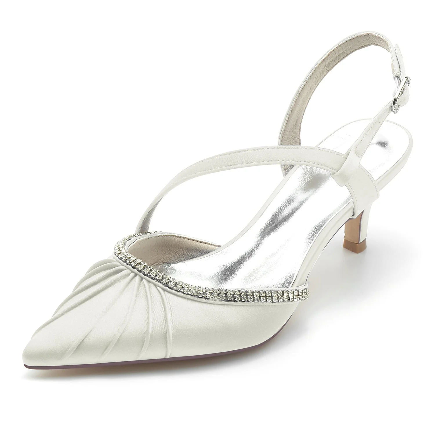 Women's Wedding Shoes Rhinestone Mid Heel Closed Toe Buckle Bridal Shoes - Image 11