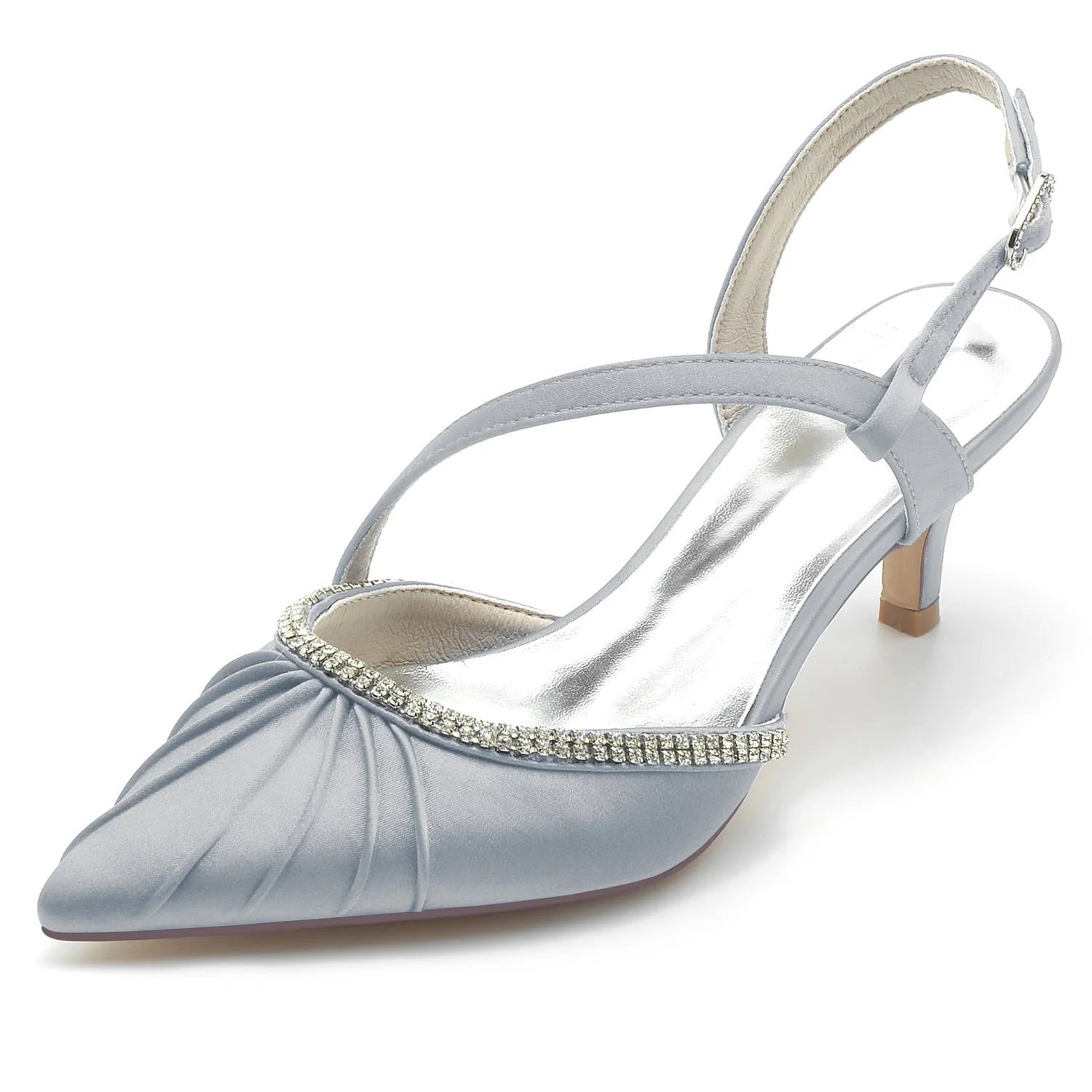Women's Wedding Shoes Rhinestone Mid Heel Closed Toe Buckle Bridal Shoes - Image 12