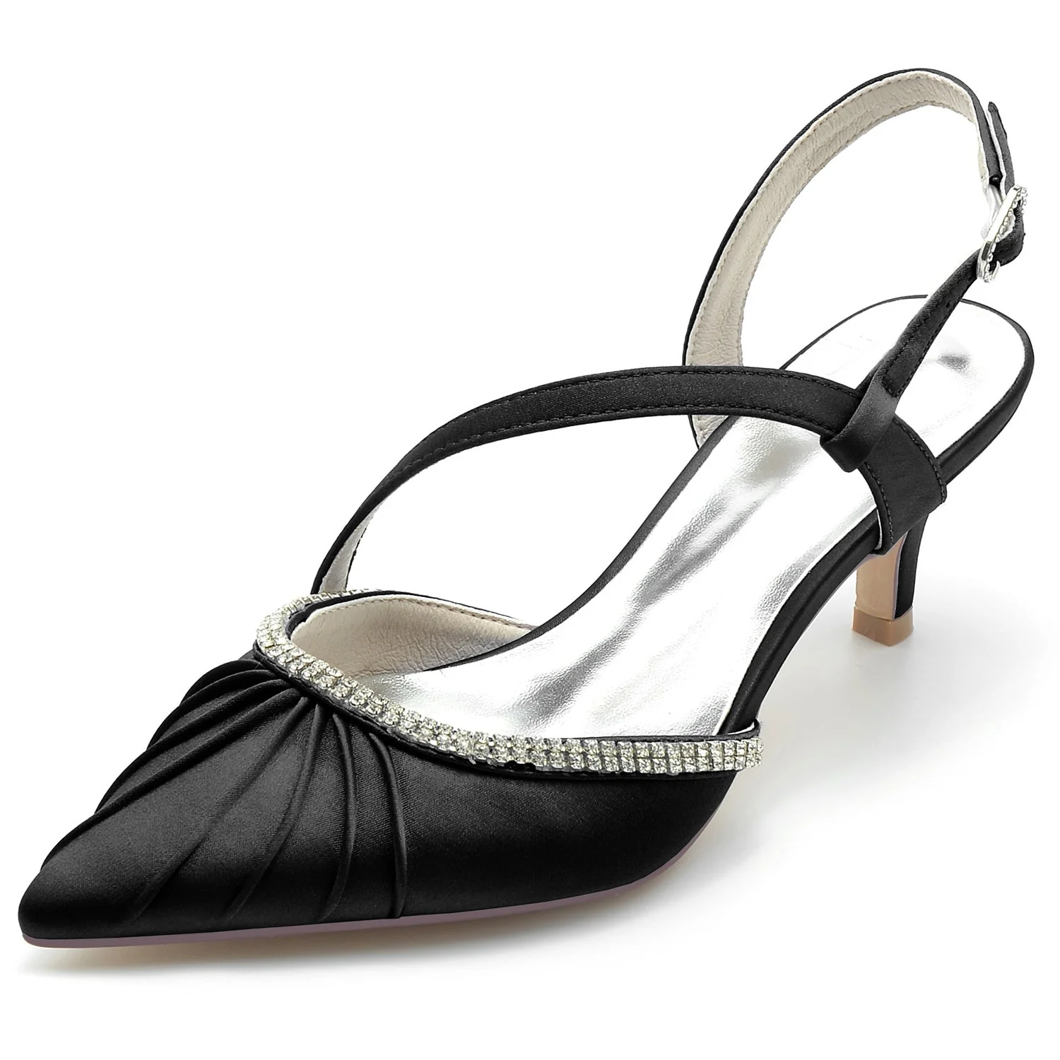 Women's Wedding Shoes Rhinestone Mid Heel Closed Toe Buckle Bridal Shoes - Image 6