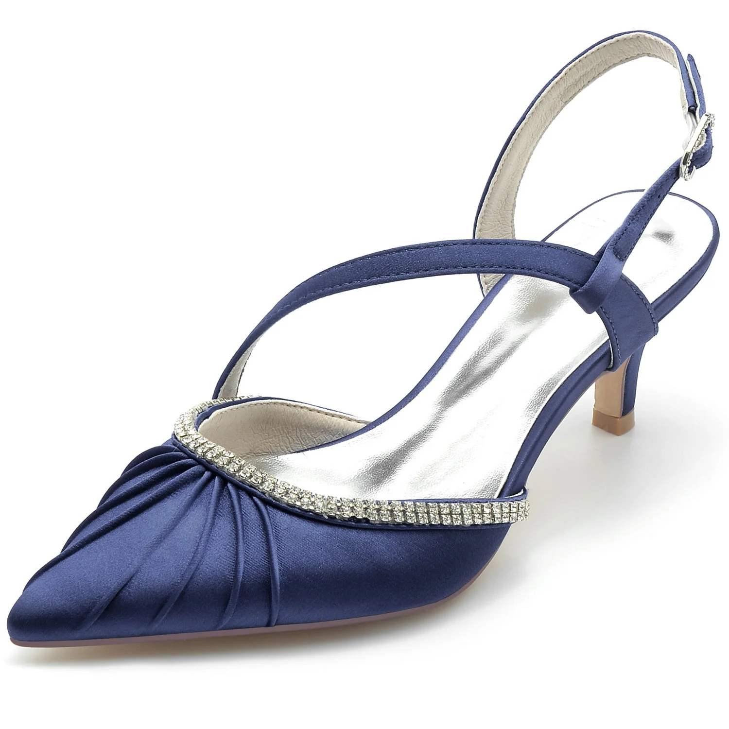Women's Wedding Shoes Rhinestone Mid Heel Closed Toe Buckle Bridal Shoes - Image 9