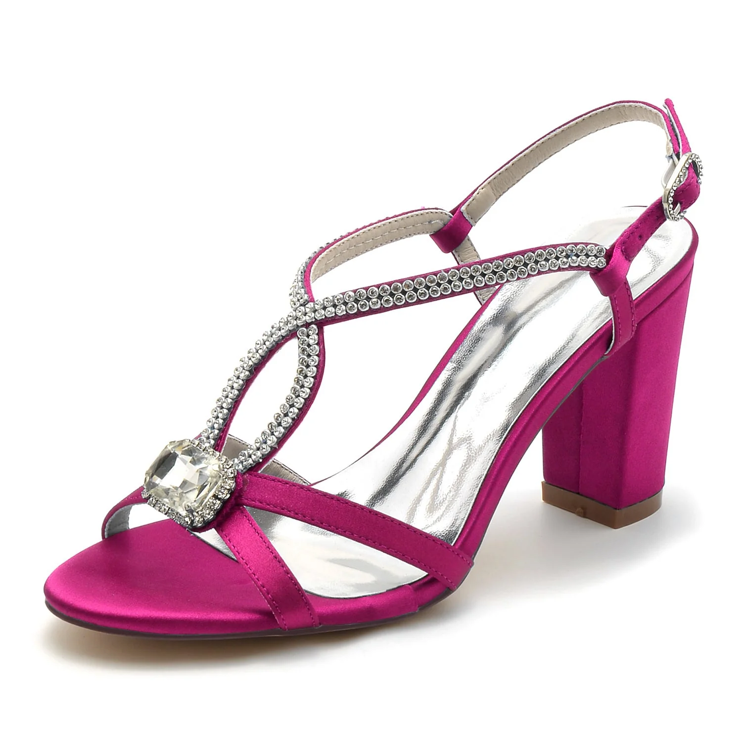 Women's Wedding Shoes Rhinestone Peep Toe Block Heel Crossed Buckle Bridal Shoes - Image 8