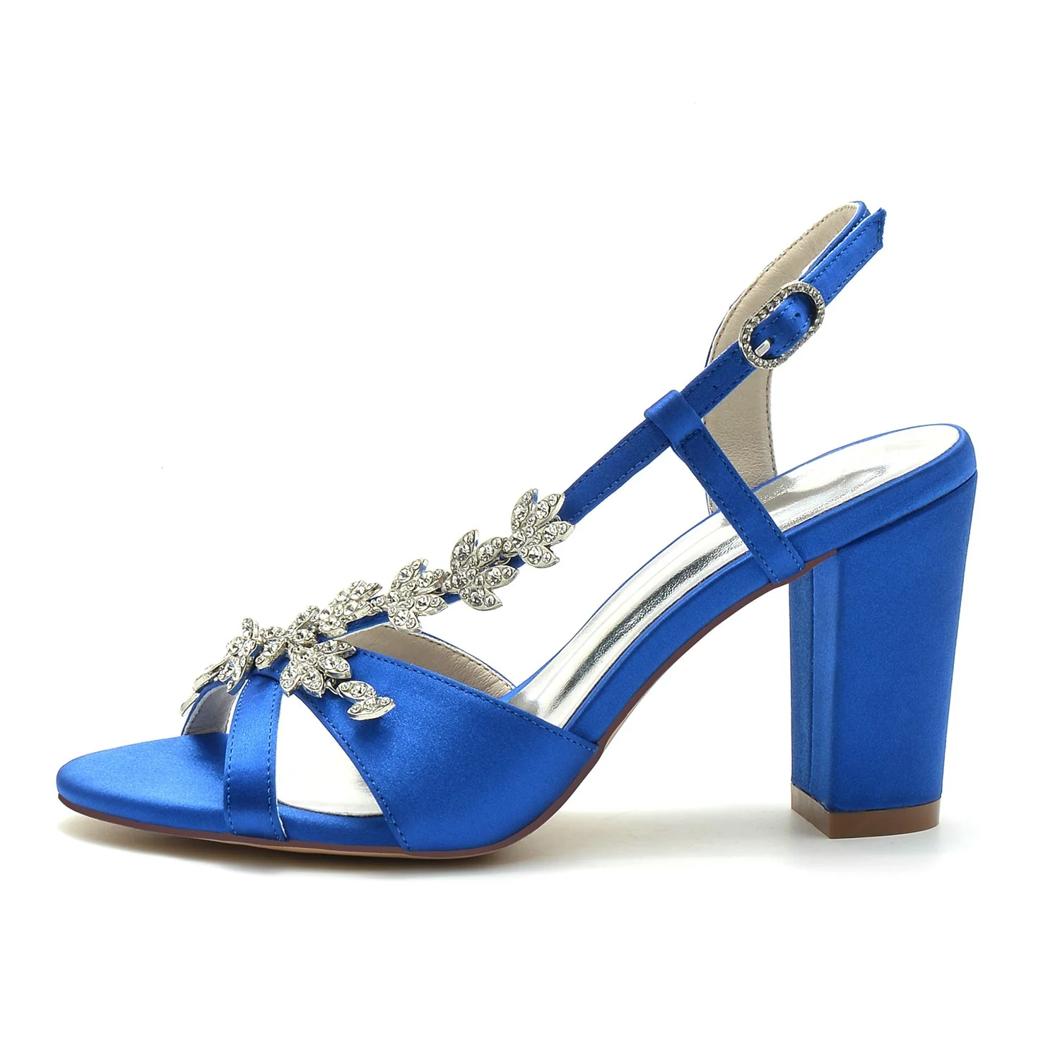 Women's Wedding Shoes Rhinestone Peep Toe Chunky Ankle Strap Buckle Bridal Shoes - Image 2
