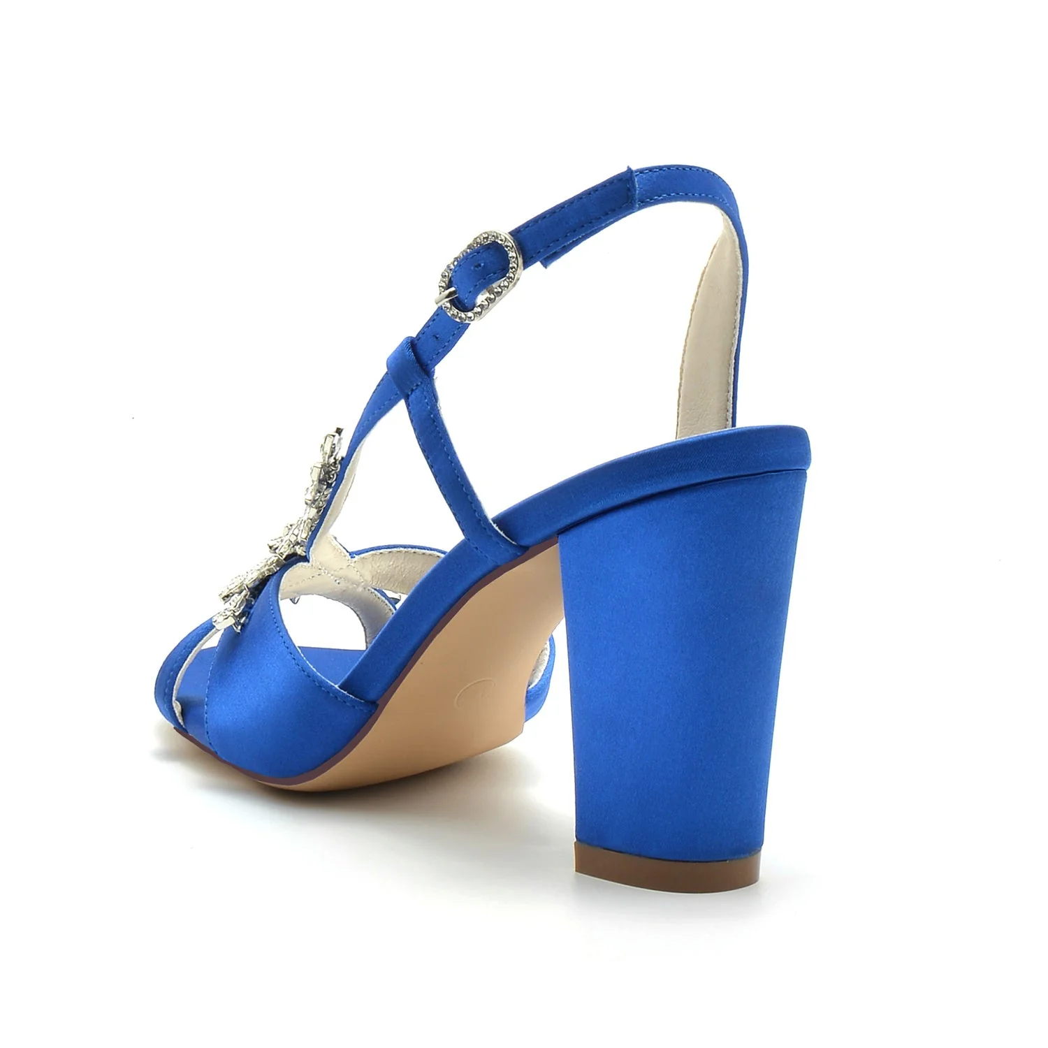 Women's Wedding Shoes Rhinestone Peep Toe Chunky Ankle Strap Buckle Bridal Shoes - Image 3