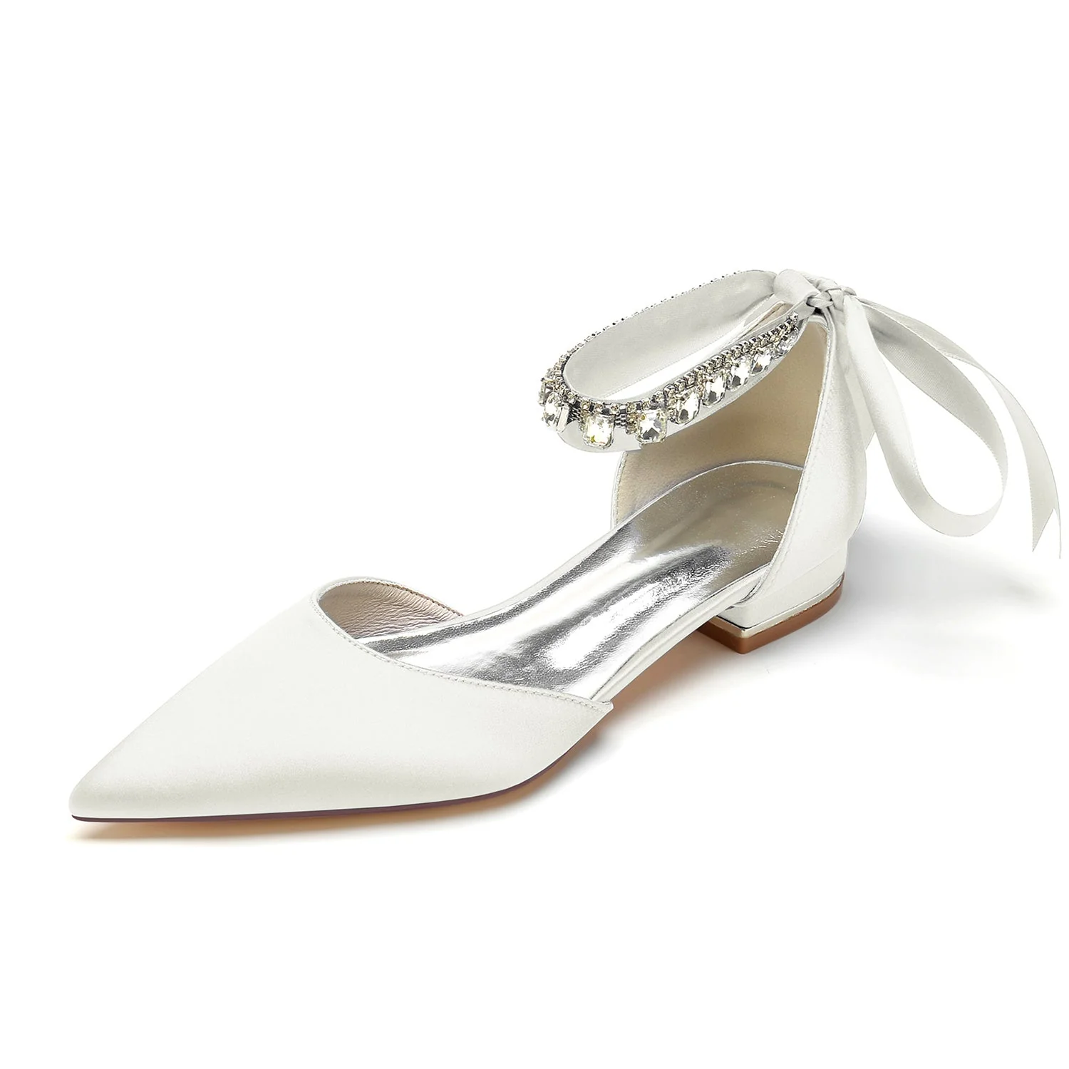 Women's Wedding Shoes Rhinestone Pointed Toe Low Heel Buckle Bridal Shoes - Image 11