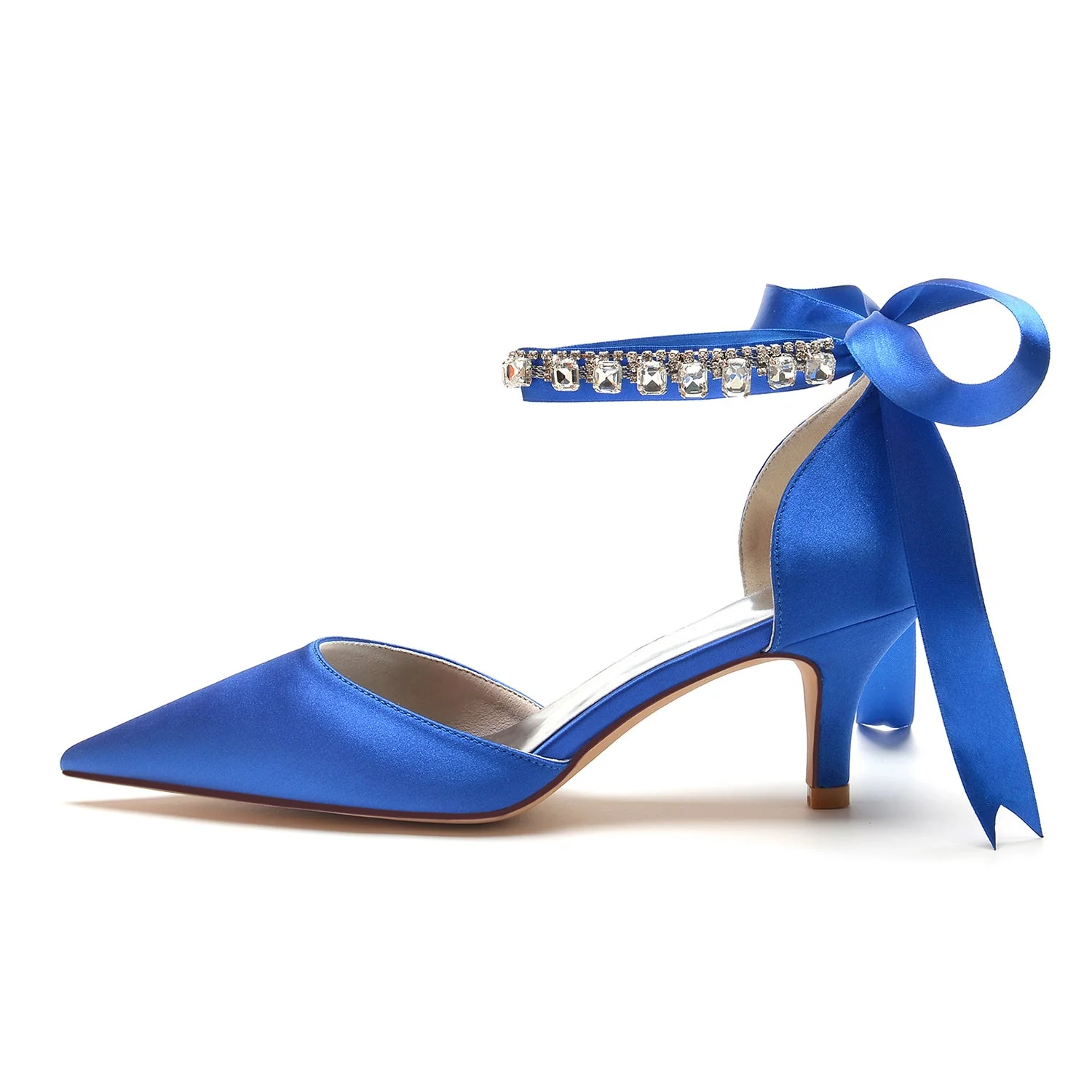 Women's Wedding Shoes Rhinestone Pointed Toe Mid Heel Buckle Bridal Shoes - Image 3