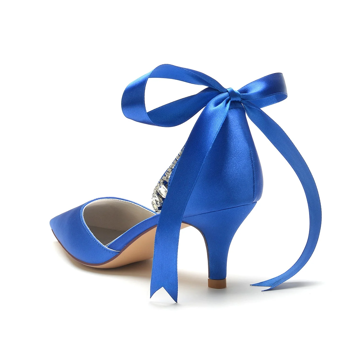 Women's Wedding Shoes Rhinestone Pointed Toe Mid Heel Buckle Bridal Shoes - Image 4