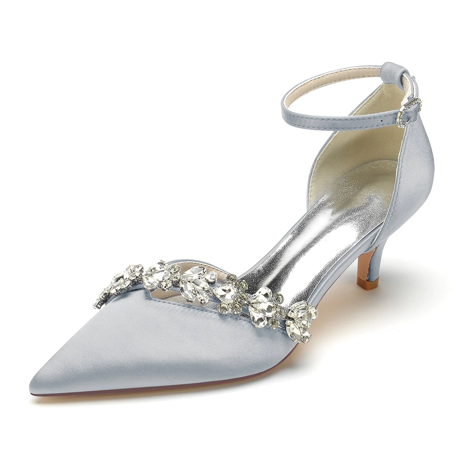 Women's Wedding Shoes Rhinestone Pointed Toe Mid Heel Buckle Bridal Shoes - Image 12