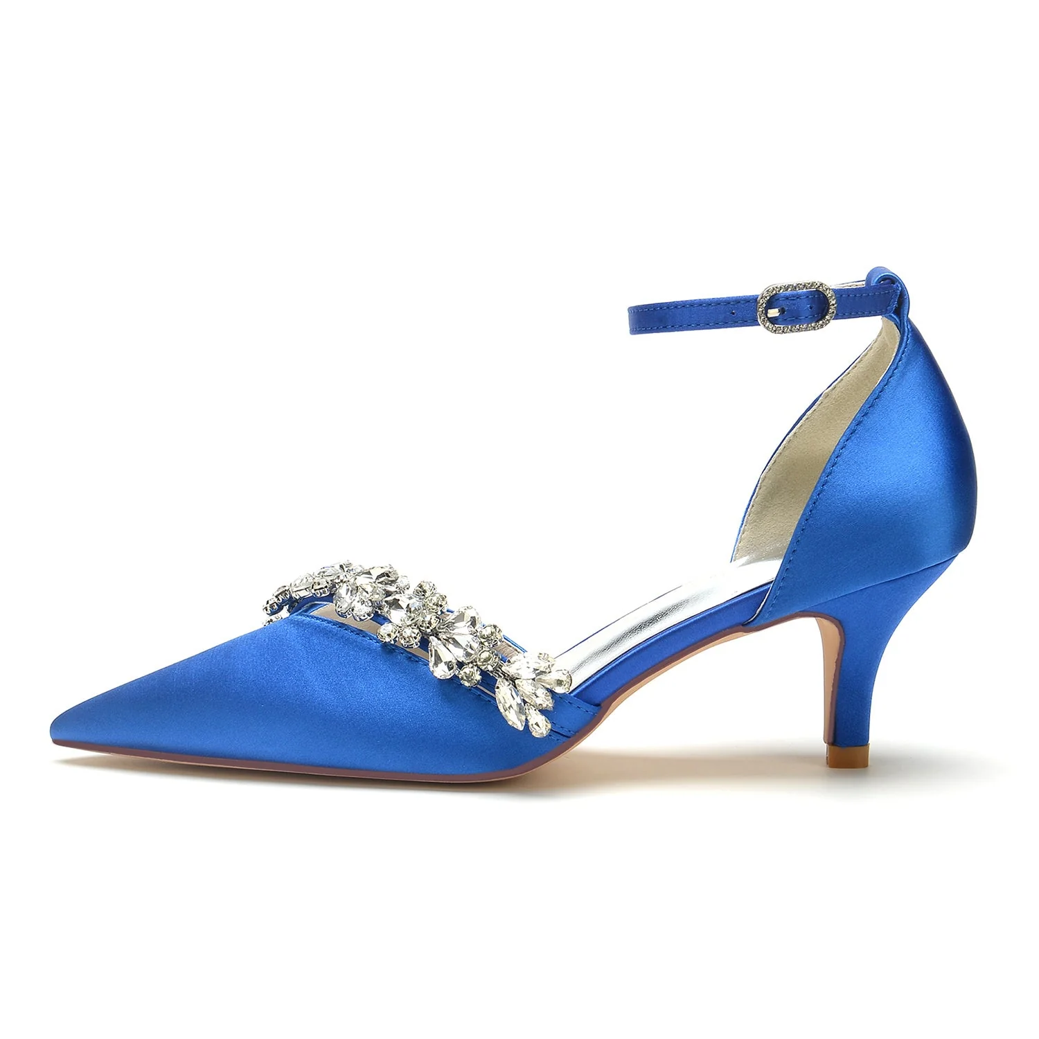 Women's Wedding Shoes Rhinestone Pointed Toe Mid Heel Buckle Bridal Shoes - Image 3