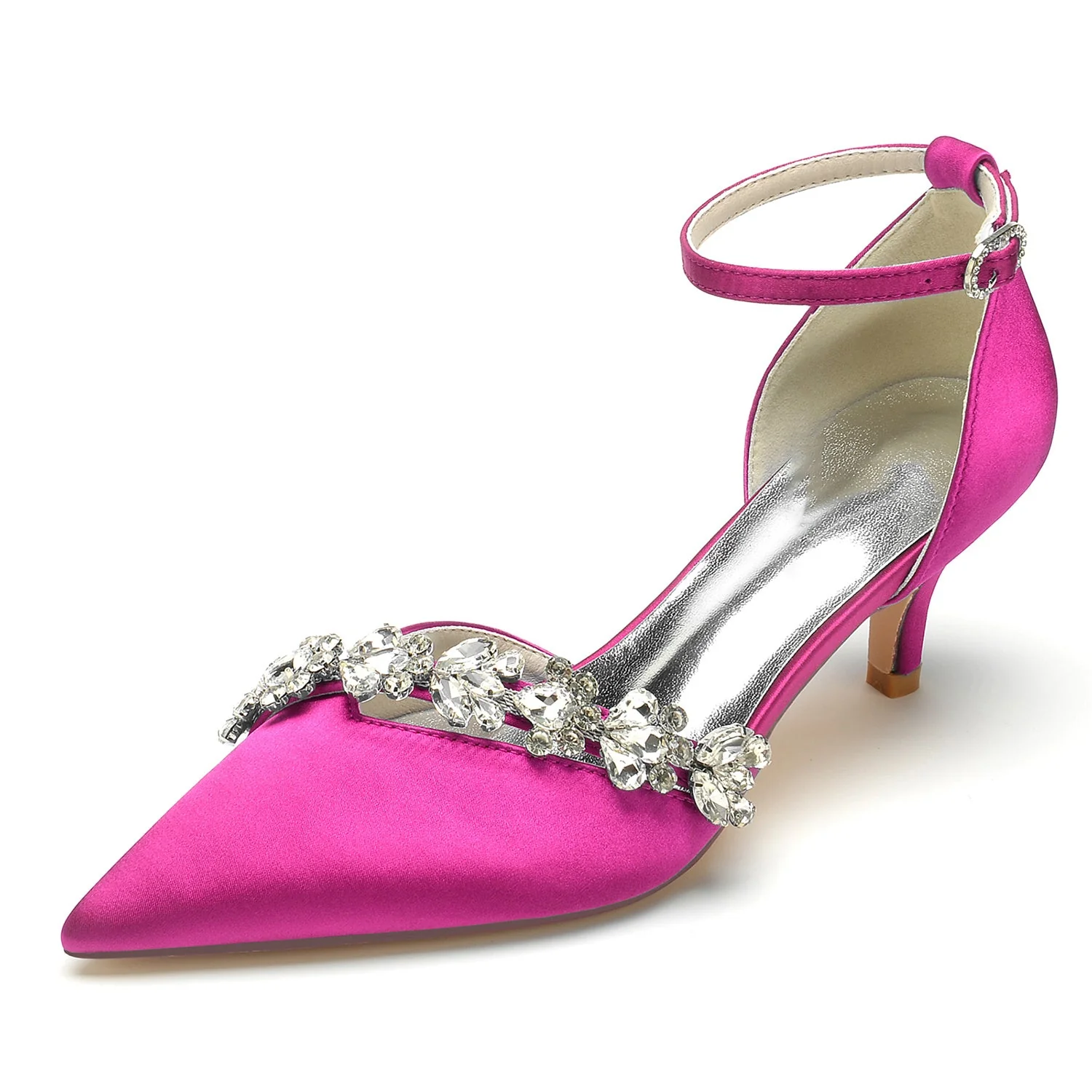 Women's Wedding Shoes Rhinestone Pointed Toe Mid Heel Buckle Bridal Shoes - Image 8