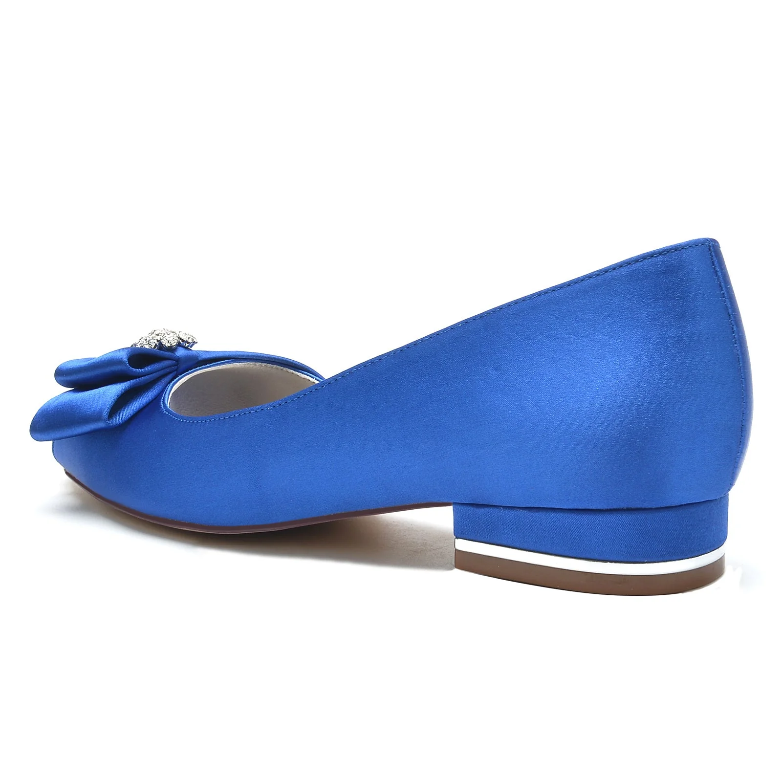 Women's Wedding Shoes Rhinestone Silk Satin Bow Low Peep Toe Bridal Shoes - Image 4