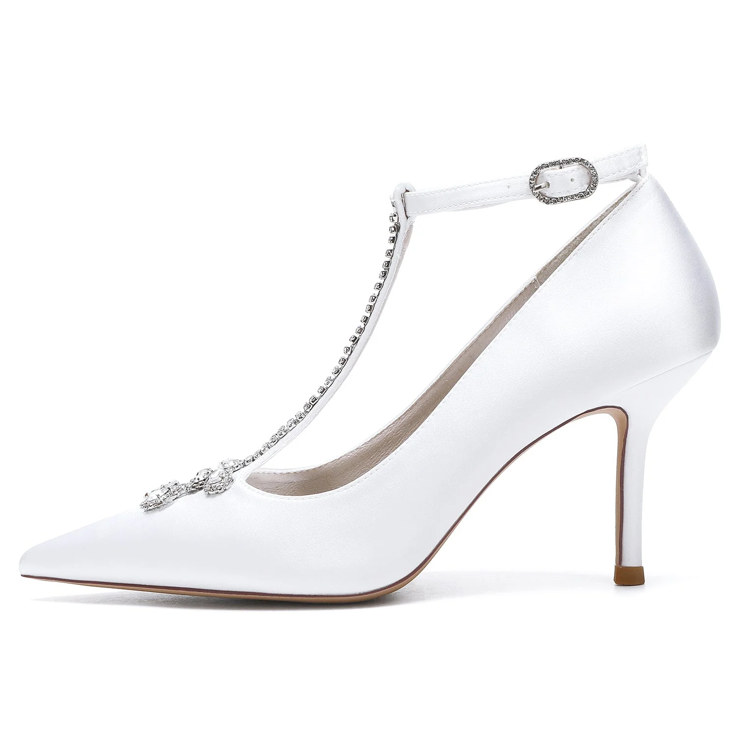 Women's Wedding Shoes Rhinestone Stiletto Heel Pointed Toe Buckle Bridal Shoes - Image 2