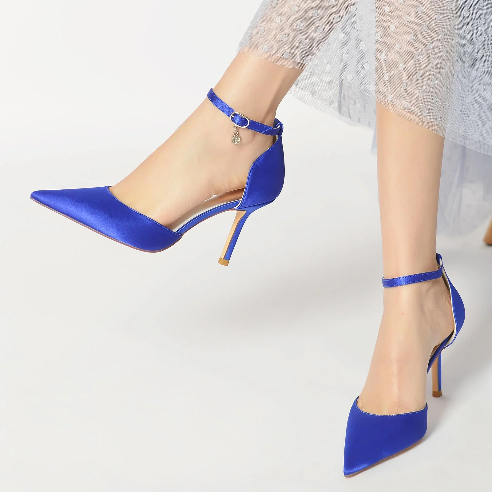 Women's Wedding Shoes Rhinestone Stiletto Pointed Toe Buckle Bridal Shoes - Image 7