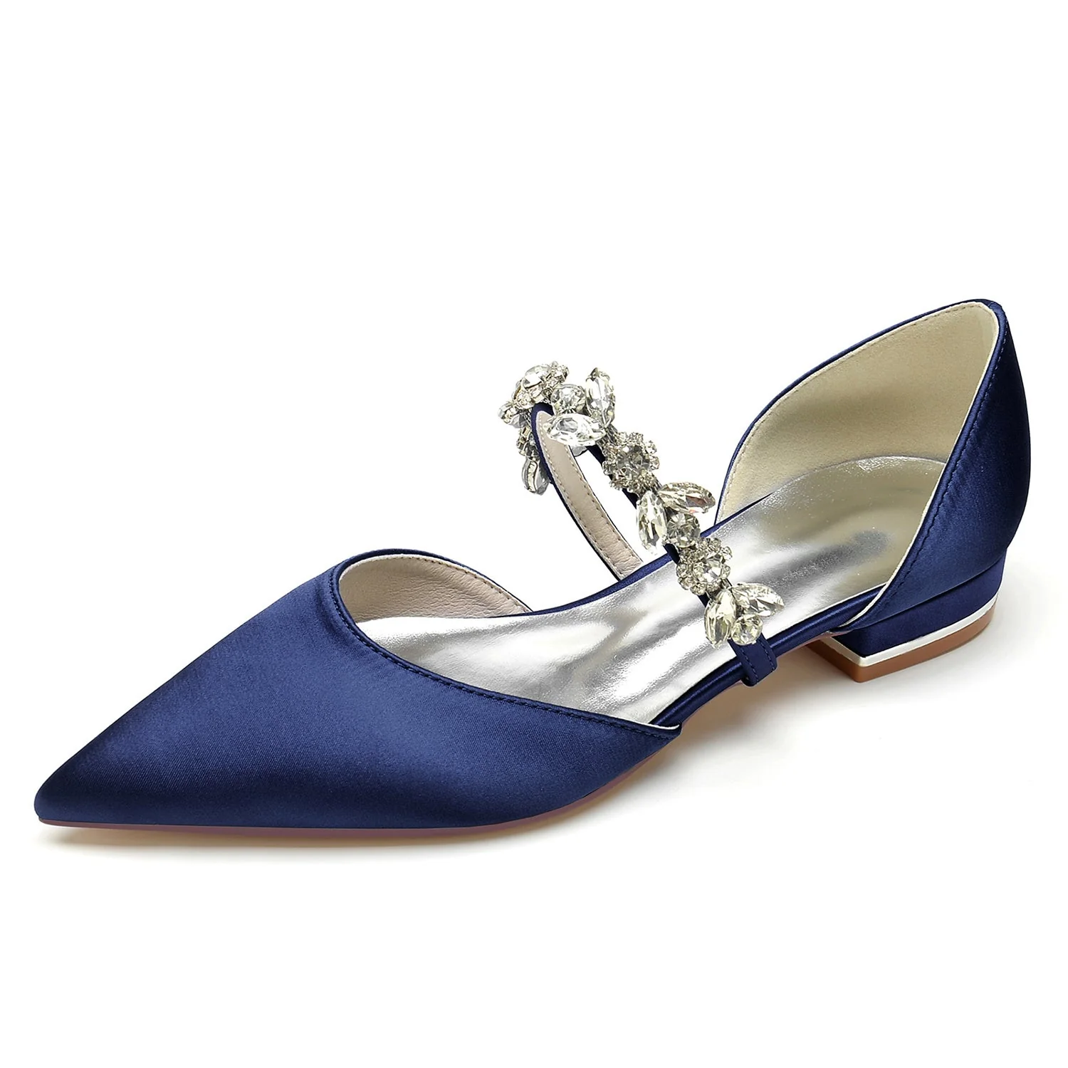 Women's Wedding Shoes Rhinestone Strappy Low Heel Pointed Toe Bridal Shoes - Image 9