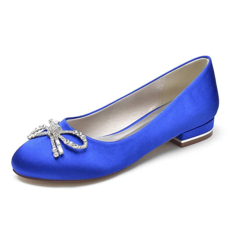 Women's Wedding Shoes Round Toe Flat Heel Elegant Bridal Shoes with Bow & Rhinestone - Image 2
