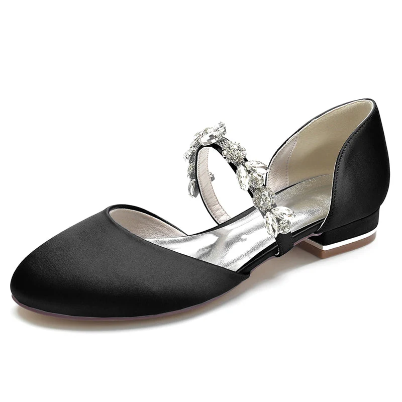 Women's Wedding Shoes Round Toe Low Heel Elegant Rhinestone Strap Bridal Shoes - Image 12