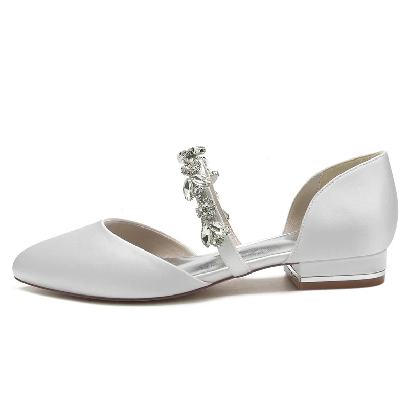Women's Wedding Shoes Round Toe Low Heel Elegant Rhinestone Strap Bridal Shoes - Image 4