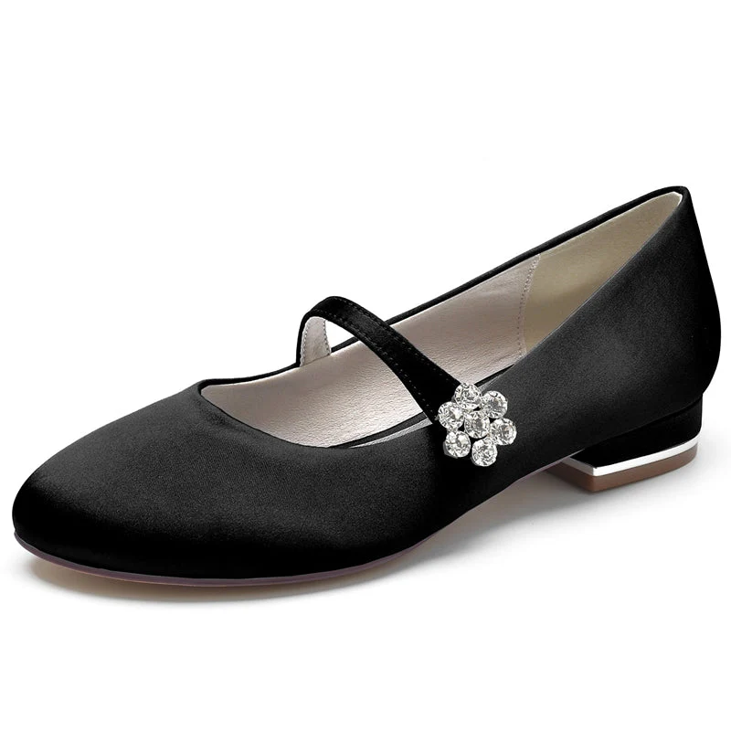Women's Wedding Shoes Round Toe Low Heel Retro Bridal Shoes with Instep Strap & Rhinestone - Image 12