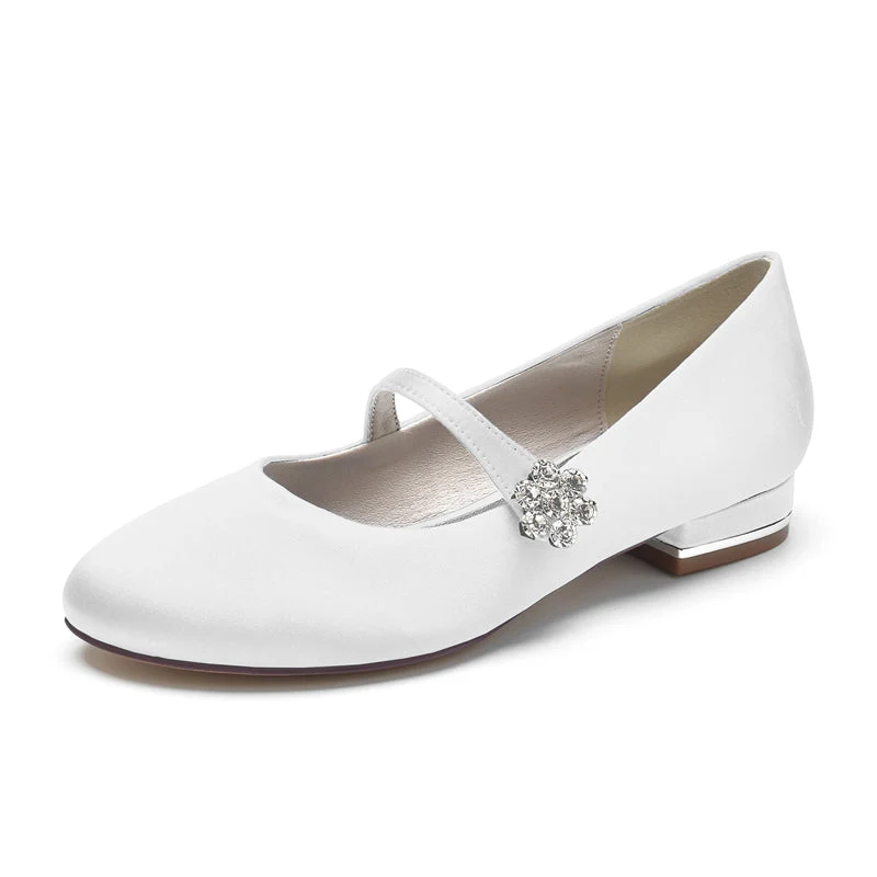 Women's Wedding Shoes Round Toe Low Heel Retro Bridal Shoes with Instep Strap & Rhinestone - Image 7
