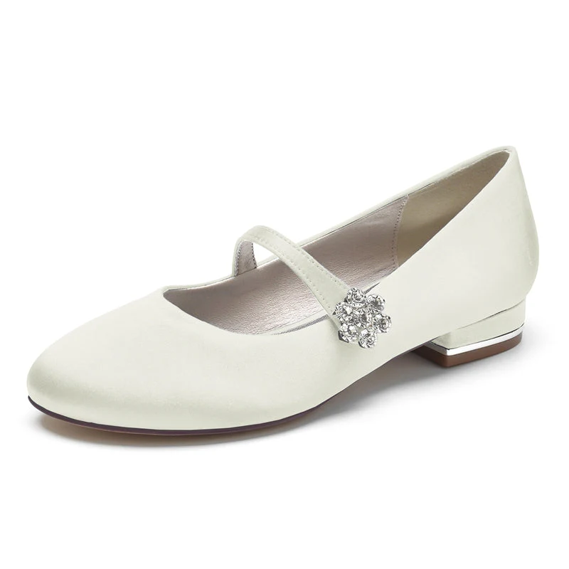 Women's Wedding Shoes Round Toe Low Heel Retro Bridal Shoes with Instep Strap & Rhinestone - Image 8